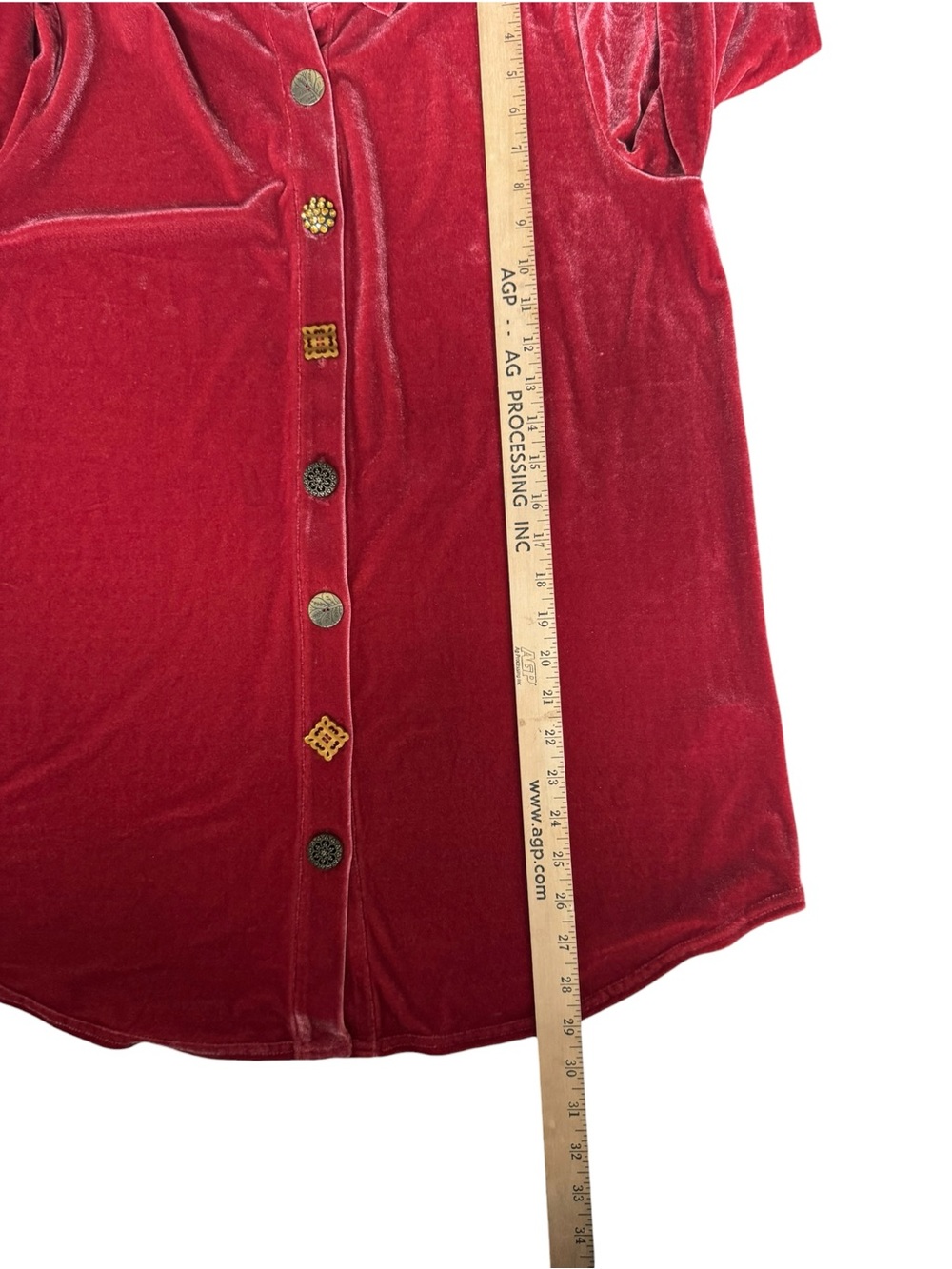 Soft Surroundings Red Velvet Button Front Tunic Shirt Small Boho Holiday - Picture 5 of 8